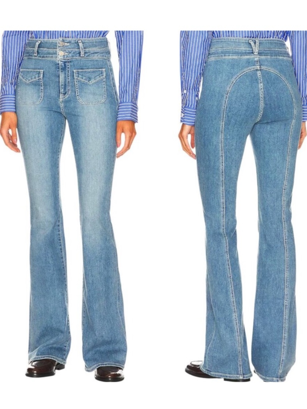 Veronica Beard Beverly High Rise Skinny Flare Jeans Silver Surfer